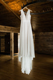 A-line Sheer Round Neckline Lace Chiffon Beach Wedding Dress PW87