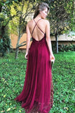Tulle Backless Burgundy Prom Dresses, Sequin Evening Dresses MP136
