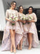 Bateau 3/4 Sleeves Organza High-Low Bridesmaid Dresses with Appliques PB23