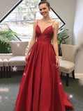 Simple Cheap Prom Gowns Spaghetti Straps A-line Burgundy Prom Dresses MP67