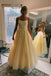 Daffodil Straps A-Line Tulle Long Prom Dresses With Appliques MP196