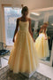 Daffodil Spaghetti Straps Tulle Sleeveless Long Prom Dresses With Appliques MP196