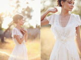 Flowy Flounce Sleeve Beach Wedding Dresses With Appliques PW81