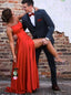 Red Spaghetti Straps Long Prom Dresses, Glamorous Evening Gown With Split MP53