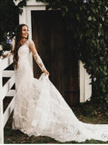 Lace Appliques Long Sleeves Mermaid Wedding Dress Backless Bridal Gown PW38