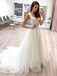 A-line v-neck tulle long prom wedding dresses with lace appliques mg22