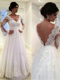 bridal gowns with long sleeves, a-line wedding dress with lace applique mg670