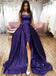 Straps purple strapless long prom dresses simple split evening dress mg252