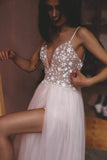 Gorgeous A-line Twinkling Stars Embroidered Prom Wedding Dress With Split PW60