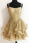 A-line Sequins Gold Homecoming Dress, Glitter Short Prom Dress GM214