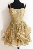 a line sequins gold homecoming dress glitter short prom dress