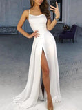 A-Line Spaghetti Straps Ivory Long Formal Prom Dresses with Split MP33