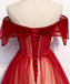 Off-Shoulder Tulle Red Long Prom Dresses, Lace Up Princess Party Gown MP61