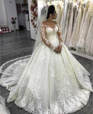 Luxury Lace Long Sleeves Wedding Dresses Ball Gown With Beaded Appliques PW18