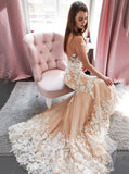 Sexy See Through Tulle Mermaid Wedding Dresses, Backless Brial Gown With Appliques PW14