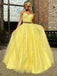 A Line V Neck 2 Pieces Daffodil Tulle Prom Dresses With Lace Appliques MP140