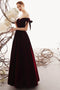 A-line Velvet Burgundy Long Prom Dresses, Elegant Off The Shoulder Evening Dress MP59