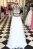 halter neck two piece prom dress beading embroidery graduation dress