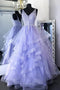 Princess Lilac Tulle Long Prom Gown Lace Appliques Formal Dress MG175
