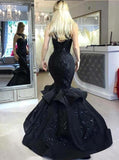 Trumpet/Mermaid Black Long Prom Dresses, Appliqued Beaded Evening Dress MP115