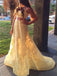 A-line Square Sleeveless Appliqued Two Piece Yellow Prom Dresses MP161