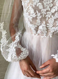 Gorgeous A-line Bateau Long Puff Sleeves Wedding Dress With Appliques PW35