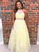 A-Line Halter Yellow Long Prom Dress With Appliques Beading MP103