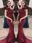 Burgundy Mermaid Long Prom Dresses, Ruffles One-Shoulder Formal Evening Gown MP64