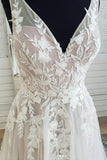 Tulle Plus Size Wedding Dresses, A Line V-neck Lace Appliques Bridal Gown PW21