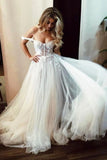 Off Shoulder Sweetheart Beach Wedding Dress With Lace Appliques PW292
