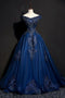 Royal Blue Long Prom Dresses With Lace Appliques, Elegant Offf-Shoulder Formal Dress MP62