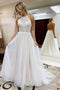 Backless Beach Wedding Dress, A-line Halter Tulle Wedding Dress With Lace PW289