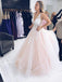 A-line V-Neck Tulle Long Prom Dresses With 3D Floral Appliques MP175