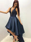 Navy Blue High-low Satin Beaded Bodice Prom Party Dresses MP11