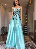 A-line V-neck Long Prom Dresses, Spaghetti Straps Formal Dress MP163