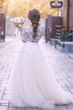 Tulle boho wedding dresses two piece lace long sleeves bridal gown mg668