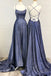 Spaghetti Straps Scoop Neck Long Prom Dresses, Backless Sleeveless Evening Gown MP58