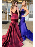 Backless Mermaid V-neck Prom Dresses Evening Gown with Straps MP16