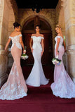 Off-the-shoulder mermaid bridesmaid dresses with lace appliques gb384