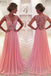 lace applique v neck pink chiffon long formal prom dress