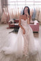 Lace Wedding Dress With Tulle Detachable Train, Sparkly Mermaid Wedding Gown PW357
