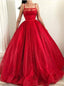 Spaghetti-straps Square Sparkly Red Tulle Ball Gown Long Prom Dresses MG258
