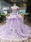 Princess Lilac Beaded Quinceanera Gown 3D Floral Appliques Ball Gown MP341