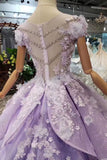 princess lilac beaded quinceanera gown 3d floral appliques ball gown