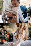 Backless Mermaid Lace Wedding Dresses, Long Sleeve Boho Bridal Gowns PW111