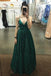 Sparkly A Line V Neck Dark Green Backless Prom Dresses Sequins Evening Dress MP24