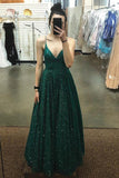 Sparkly Dark Green Backless Prom Dresses Sequins Evening Dress MP24