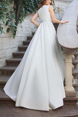elegant a line bateau sleeveless satin simple wedding dress