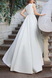 elegant a line bateau sleeveless satin simple wedding dress