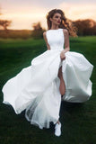 elegant a line bateau sleeveless satin simple wedding dress